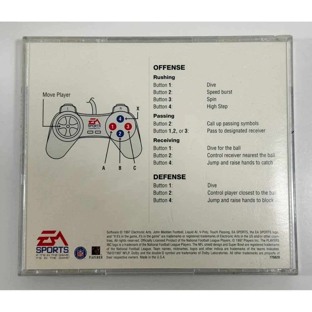 EA Sports‎ Madden NFL 98 PC Game Disc 1 Vintage Retro Football John Madden Cover